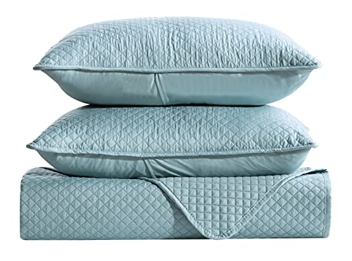 Chezmoi Collection Ingrid 3-Piece Queen Oversized Bedspread Coverlet Set - Ultrasonic Diamond Lightweight Embossed Quilt (Queen, Aqua) #TOP5