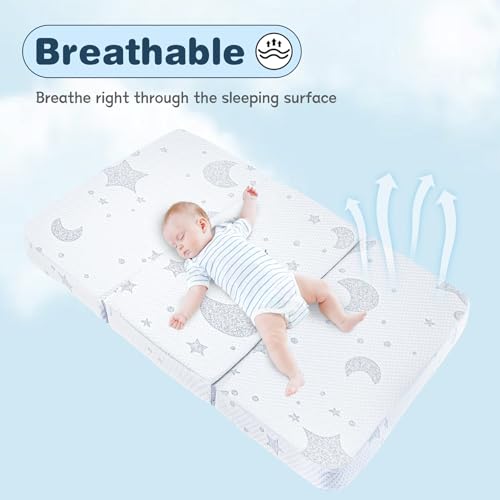 Image of Pack and Play Mattress, 38x26 Dual-Sided Memory Foam Trifold Pack N Play Mattresses with Carry Bag, Portable Baby Mattress for Pack N Play with Breathable Washable Cover