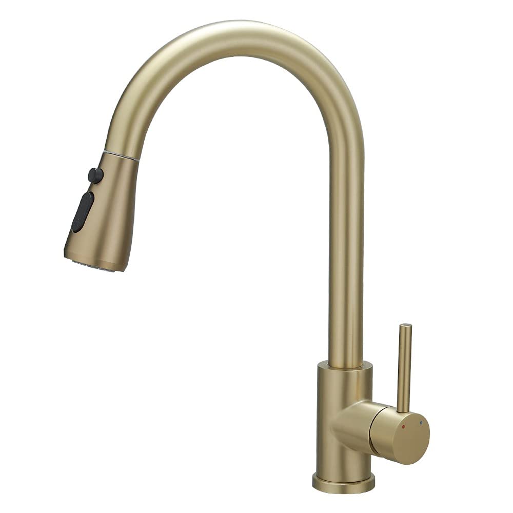 Buy Heable Kitchen Sink Mixer Tap with Pull Down Sprayer Brushed Gold
