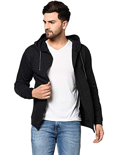 Men's Black Cotton Full Sleeve Hooded Zipped Sweatshirt