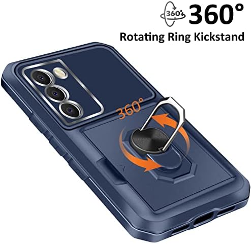 Vunake for Samsung S21 FE Case Galaxy S21 FE Phone Case Credit Wallet Case with Card Holder Ring Kickstand Heavy Duty Shockproof Case 3 in 1 Hybrid Bumper Rugged Phone Case for Samsung Galaxy S21 FE