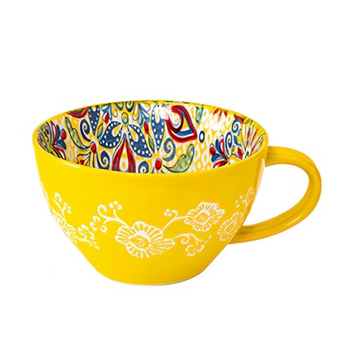 Dowbom Tazza da zuppa con manico, ciotola per microonde da 400 ml, ciotola in ceramica per colazione, tazza da brodo (giallo)