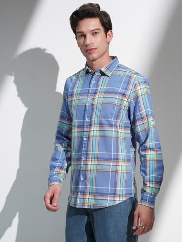 Image of Highlander Men's Slim Fit Check Shirt | Long Sleeves | Regular Collar | Casual Shirts for Men