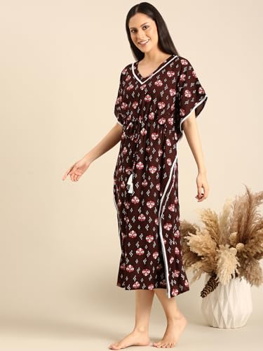 Image of Rupa Jon Aishwarya Women Full Length Printed Kaftan Nighty in Premium Cotton Blend Fabric, Night Dress, Maxi Nighty for Comfortable Everyday Wear