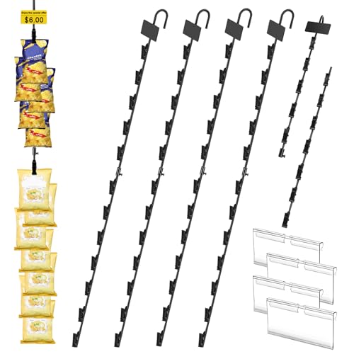 4 Pack Hanging Merchadise Strips,32 inches Chip Display Rack 48 Clips