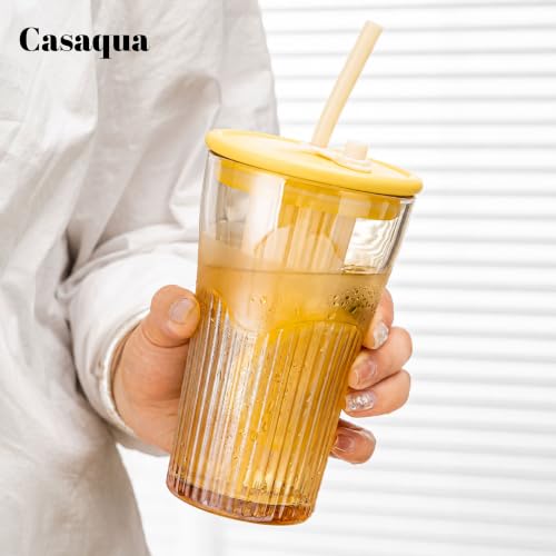 Image of Iridescent Glass Tumbler with Handle Lid and Straw - 470ML, Set of 1, Travel Coffee Sipper Mug Leakproof for Juice Cocktail Iced Tea Smoothie Hot Cold Drink Cup (Receiving Random Color)