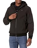 Tommy Hilfiger Men's Soft Shell Active Filled Bomber Jacket, Black Sherpa Lined w. Patch, X-Large
