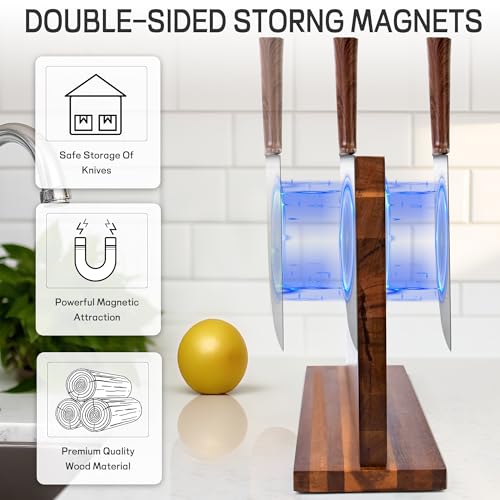 Home Kitchen Magnetic Knife Block，Double Sided Magnetic Knife Holder Rack for Kitchen Counter，Acacia Wood with Strong Enhanced Magnets Knife Storage Stand - Thumbnail 4