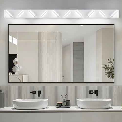 Image of IZORRO LED Modern Bathroom Lights Fixtures(10-Light,Dimmable),Matte White Acrylic Wall Lighting,Vanity Lights for Bathroom Over Mirror - 6000k 53.5In (No Assembly Required)