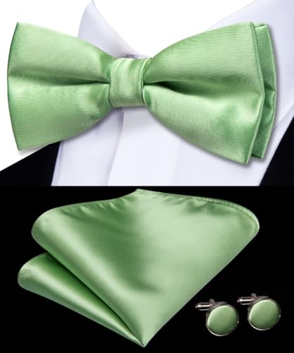 Image of Hi-Tie Bow Ties for Men Pre-Tied Pocket Square with Cufflinks Mens Bowtie Sets for Wedding Formal Party
