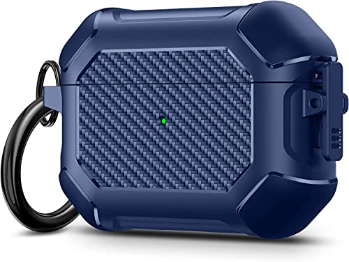 Image of Printme for AirPods Pro 2nd Generation Case 2022, Carbon Fiber Secure Lock Clip Full Body Shockproof Hard Shell Protective Case Cover with Keychain for Apple AirPod Pro 2 (Blue)