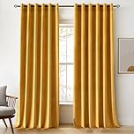 Woaboy Velvet Curtains 90 Drop Mustard Yellow Curtain for Living Room Thermal Blackout for Bedroom Luxury Eyelet Drapes Soft Window Treatment Insulated Soundproof & Room Darkening W 90 x L 90 2 Panels