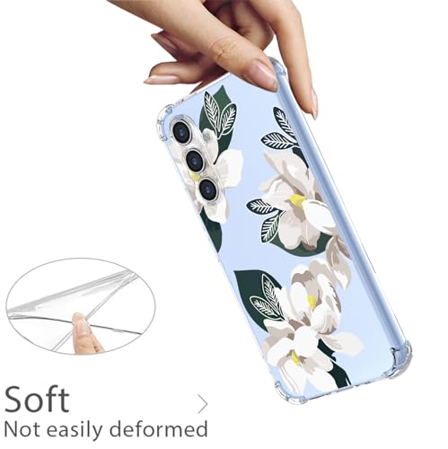WEIOUHR Capa para Galaxy A34 5G Samsung A34 5G transparente macio TPU design de flor branca, à prova de choque, resistente a arranhões, capa protetora leve, para Samsung Galaxy A34 5G (Magnólia)