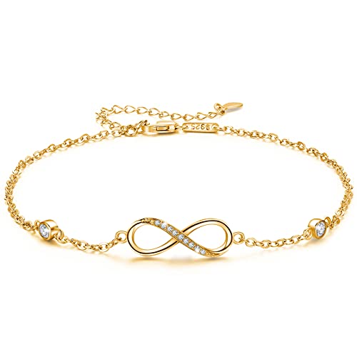 Image of MEDWISE Womens Infinity Anklet Bracelet 925 Sterling Silver Endless Love Symbol Ankle Bracelet Adjustable Plus Size Large Bracelet Gifts for her Mother's Day Gifts