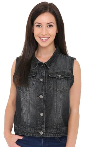 Juicy Trendz Women’s Cropped Denim Vest – Sleeveless Distressed Jean Jacket with Flap Pockets, Button Waistcoat for Summer