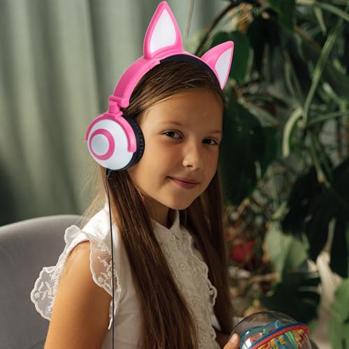 Casque audio rose oreilles de chat pliable pour téléphone et enfant - 5