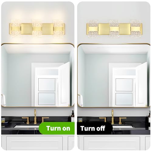 Image of Bathroom Vanity Light Fixture, Modern Brushed Gold LED Vanity Light, Dimmable 19W LED Wall Sconce Lighting for Bathroom, Bedroom, Perfect for Makeup & Shaving