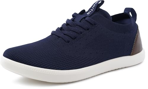 WHITIN Mens Wide Toe Box Casual Dress Sneakers Knit Mesh Fashion Shoes Size 11 Zero Drop Business Work Walking Lightweight Casuales Zapatos De Vestir para Hombre Dark Blue 45