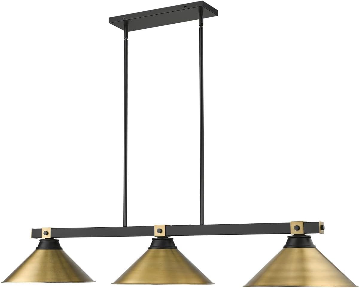Bronte Three Light Billiard Matte Black + Rubbed Brass