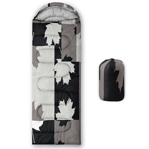 Smell Sunshine Kids Sleeping Bag for Boys Girls,Black White Maple Leaf Print-Lightweight Warm Portable Outdoor Indoor-Waterproof Cold Weather Resistant Sleeping Bag for Camping Hiking(Maple Leaf)