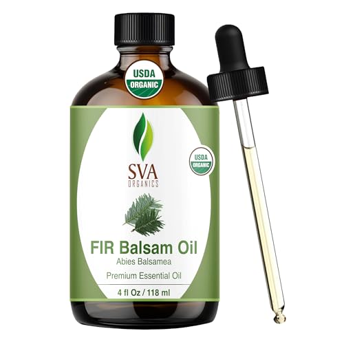 SVA Fir Balsam Essential Oil Organic 4 Fl Oz 100% Natural Organic Fir Oil - for Diffuser Hair Care Face Skin Care Aromatherapy Scalp and Body Massage Soap and Candle Making with Dropper