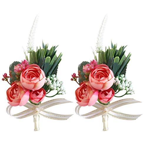 2 Piezas Flor De La Muñeca De La Boda Wedding Decoration Flor De Toque Real Funerario Decoración Boda Ramilletes De Falsos De Flores De De Broche De Hombre Rosa Flor De Seda Ramo