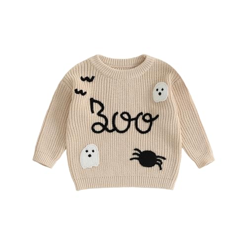 Infant Toddler Baby Boy Girl Halloween Outfit Boo Ghost Embroidery Long Sleeve Knit Pullover Sweater Fall Clothes