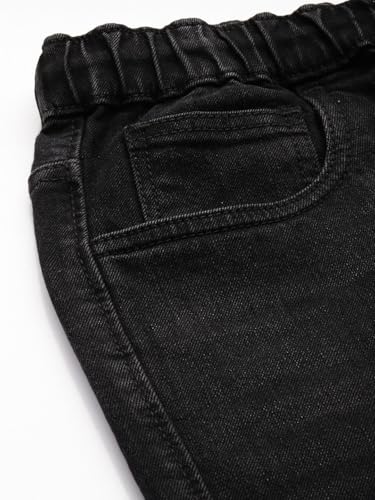 Image of The Indian Garage Co Men Regular Fit Solid Mid-Rise Stretchable Denim Cargo Joggers