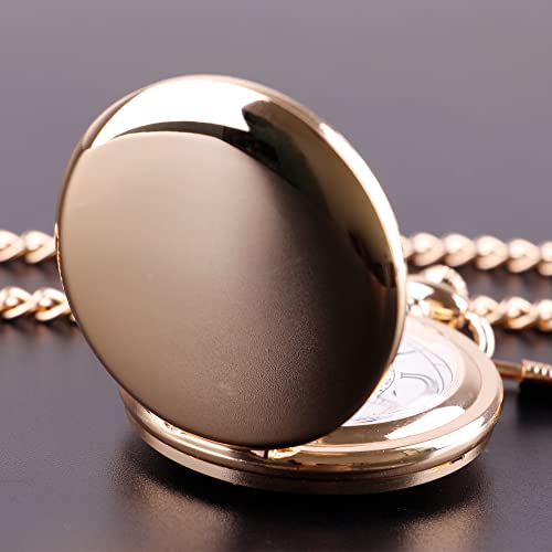 Image of Smooth Pocket Watch Alloy Steel Quartz Roman /Arabic Numerals with 37cm Chain for Father's Day Xmas Best Gifts