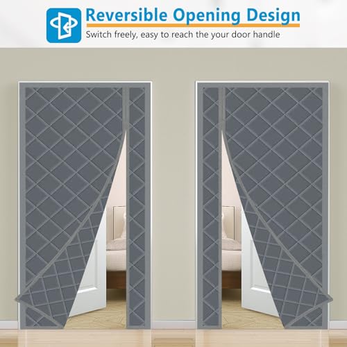 Magnetic Thermal Insulated Door Curtain, 36 x 80 Inch Winter Door Cover Curtain Size 40 x 82 Waterproof Thick Insulation Blanket, Side Opening, Gray — view 6