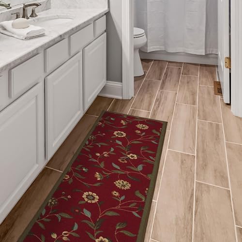 Ottomanson OTH2090-2X7 Machine Washable Floral Leaves Design Non-Slip Rubberback 2X7 Traditional Runner Rug thumb #12