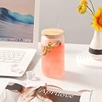 12 Pack Sublimation Coupes en verre Gobelet en verre de bière avec Bamboo Lids Verres Borosilicate Tumbler Mason Jar tasses Mug avec paille de verre pour la bière, Jus, Soda, Café glacé, Boissons 16oz