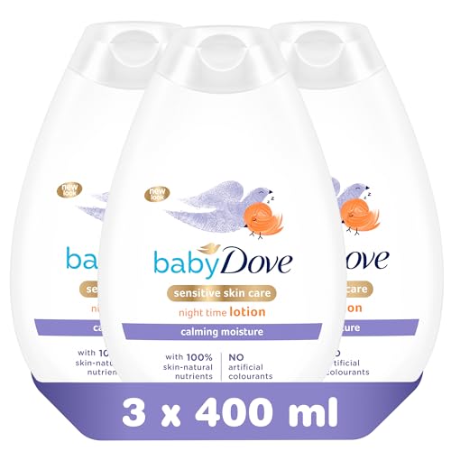 Baby Dove Calming Night Time Lotion – Gentle Chamomile Baby Moisturiser for Sensitive Skin, Relaxes & Soothe Before Bed, 3 x 400ml