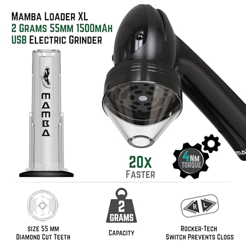 Image of Mamba XL Electric Spice Grinder, USB Rechargeable One-Hand Herb & Spice Mill with Aluminum Teeth, Portable Kitchen Grinder for Seasonings, Black
