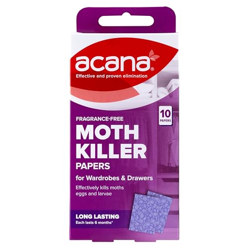 Acana Hanging Moth Killer Papers - Pack of 10 - Fragrance - Free, High Performance for Drawers, Wardrobes and Storage - Protects Clothing & Bedding - Long Lasting, Each Paper Lasts 6 Months