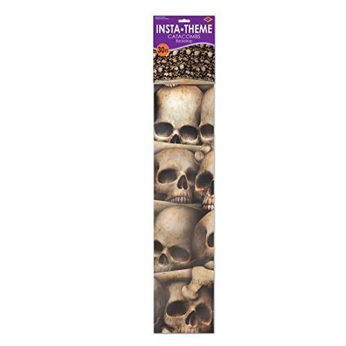 Beistle Catacombs Wall Backdrop, 4’ X 30’ - Skulls & Bones Halloween Decoration, Photo Backdrop, Easy To Adhere Wall Covering, Halloween Wall Backdrop, Halloween Decor #TOP5