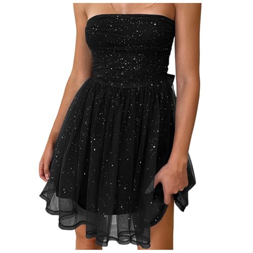 Pailletten Minikleid Glitzer Sexy Damen Schulterfreies Tube Bodycon Kleider Trägerlos Kurze Glitzerndes Tüllkleid Elegante Ohne Ärmel Rückenfrei...