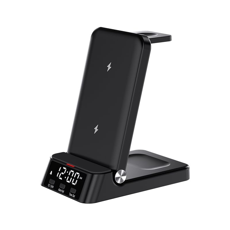 Ausla Station de Charge 4-en-1 avec Horloge, Pliable Magnétique 15W (B)