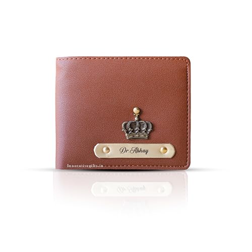 Image of Innovative Gifts Men's Personalized Wallet I Stylish Vegan Leather Slim Purse with Name & Charm I Customized Unique Gift for Birthday Anniversary Men Boy Love Husband Employees Clients (Tan)
