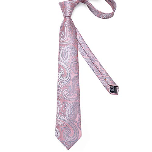 Image of DiBanGu Paisley Ties for Men Silk Necktie and Pocket Square Cufflinks Tie Clip Set Woven Classic Mens Tie for Wedding Party