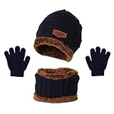 Sombrero: 22 x 20 cm (l x b) LOIJMK Gorro de tela para niños y niñas, de punto para bebé, de tres piezas, cálido, grueso, gorro de invierno, gorro de aviador con gafas, marine, Talla única