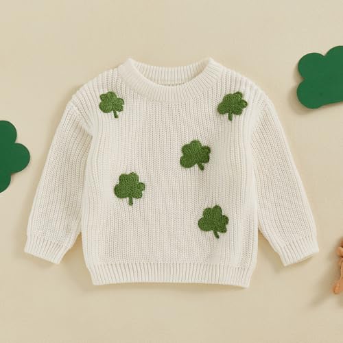Baby Girl Boy Sweater Toddler Infant Newborn St Patricks Day Outfit Shamrock Knit Oversized Crewneck Pullover2