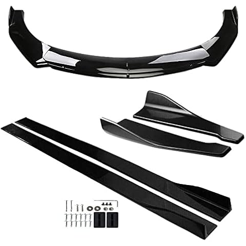 Evargc Universal 69" - 73" Adjustable Car Front Bumper Lip Splitter Chin Spoiler Body Kit + 86.6" Side Skirt Extension Rocker Panel + Rear Bumper Lip Diffuser Compatible for Most Vehicle Cover