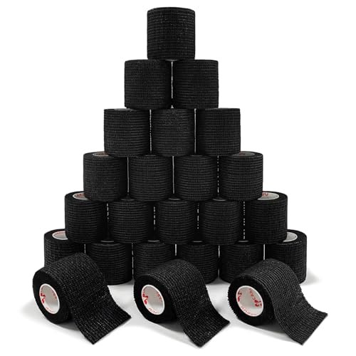 [24Pack 2 x5 Yards] Carbou-Self Adhesive Bandages Sports Wrap Athletic Elastic Cohesive Bandage for Sports Injuries Treatments and Recovery First Aid Tape Vet Wrap for Cat Dog Black