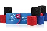 HERSTELLER: Herolio – Lieferumfang: 1 Box mit 3 Rollen. Größe: 5cm breit und 4,5m lang – Farben: Schwarz Blau, Rot - Verbandsmaterial nicht geschnitten, geruchsneutral, latexfrei