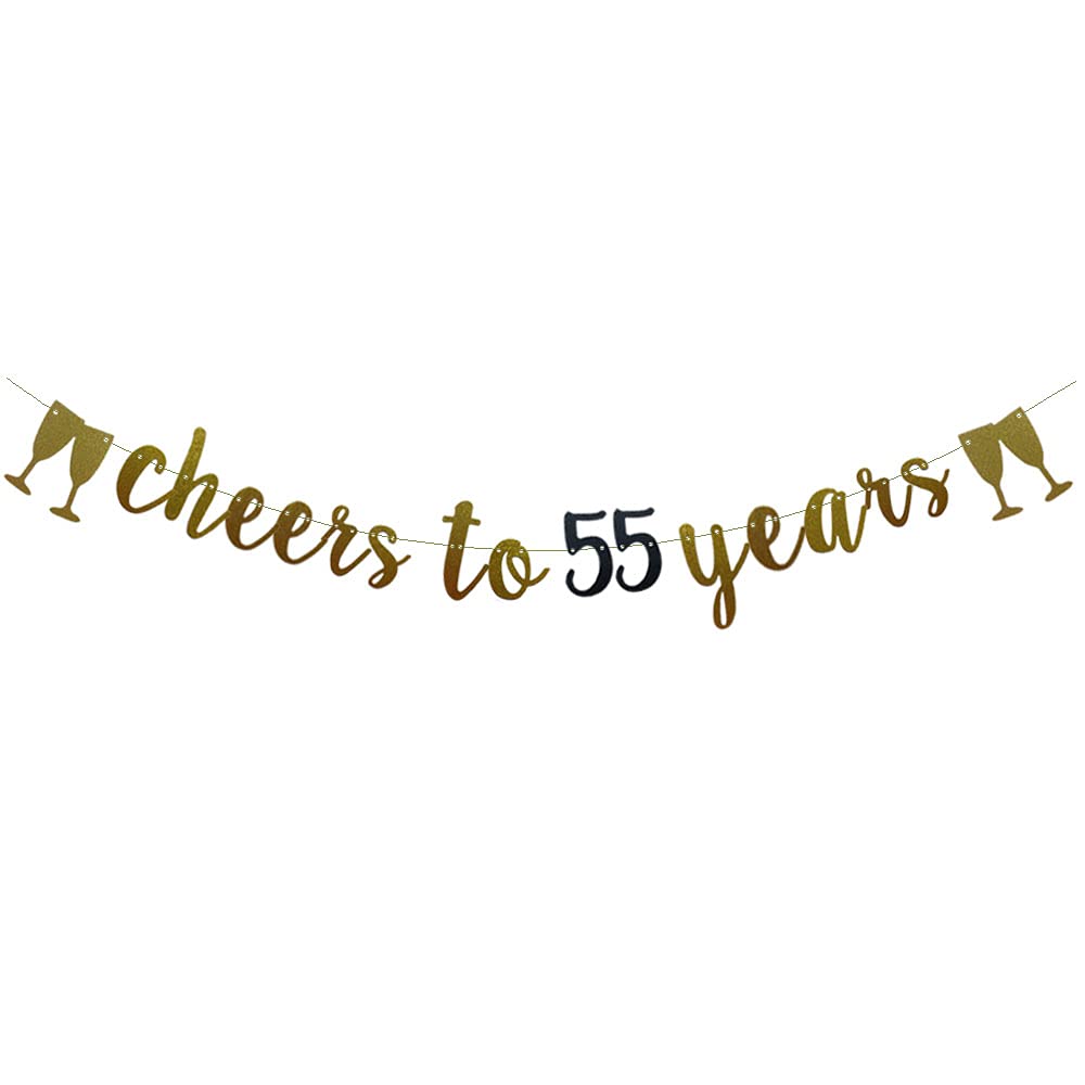 Buy Cheers to 55 Years Banner Gold and Black Glitter Paper Party