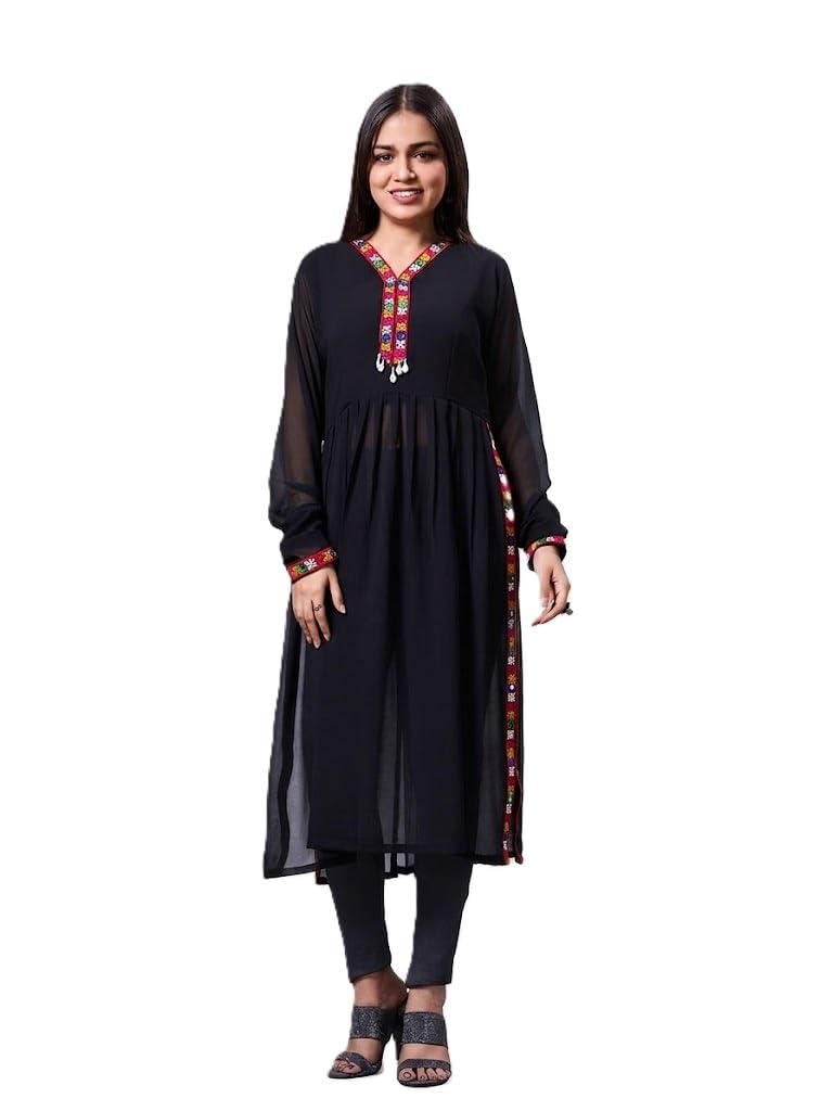 Women's Navratri Special Black Georgette Kurti-image-49