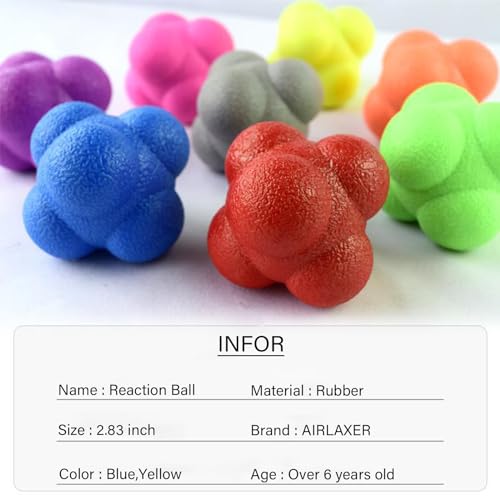 AIRLAXER Reaction Ball,Reflex Ball for Hand Eye Coordination Training,2.83 inch,Pack of 2-Blue,Yellow - Thumbnail 4