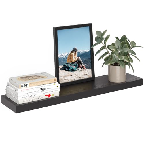 Ballucci Floating Shelf 36 Wood Wall Shelf with Invisible Brackets for Bathroom Living Room Bedroom Kitchen Nursery 8 Deep Black