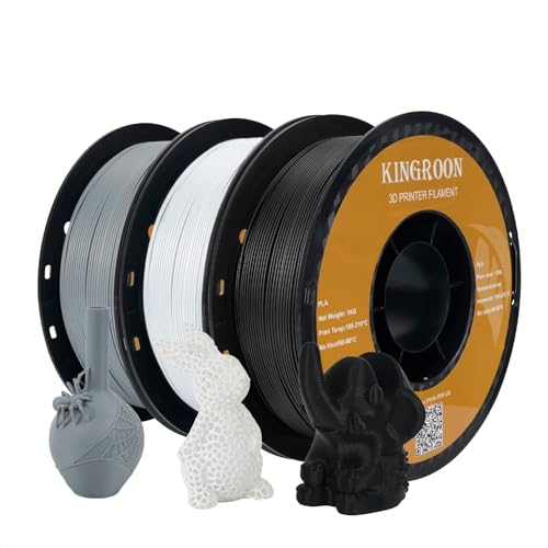 Image of Kingroon PLA 3D Printer Filament, Dimensional Accuracy + /- 0.02 mm, 3kg Spool(6.6lbs), 1.75mm,Black+Grey+White